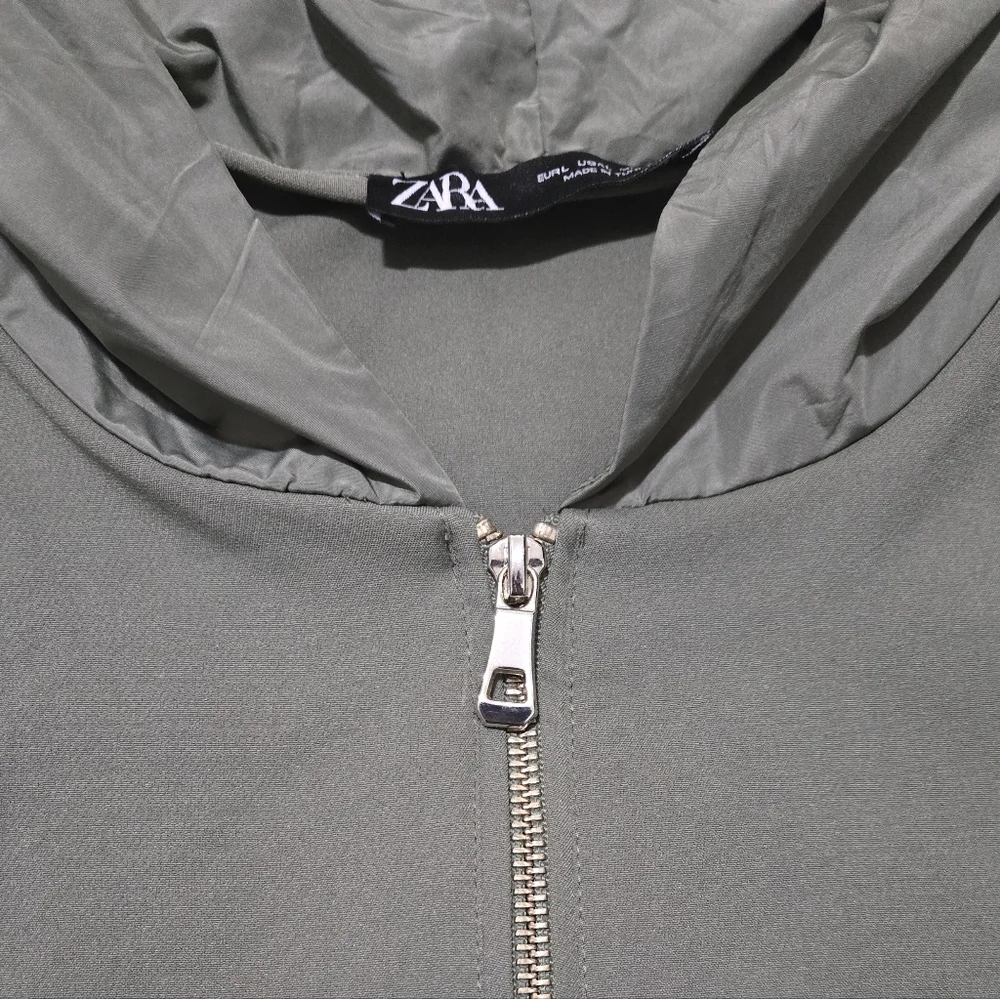 ZARA Olive Green Los Angeles Hoodie Half Zip Cropped Pullover Size Large - Picture 10 of 16